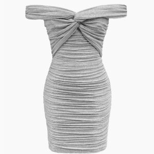 Dress the Population Dakota Metallic Knit Mini Dress Bodycon Dove Multi L NWT